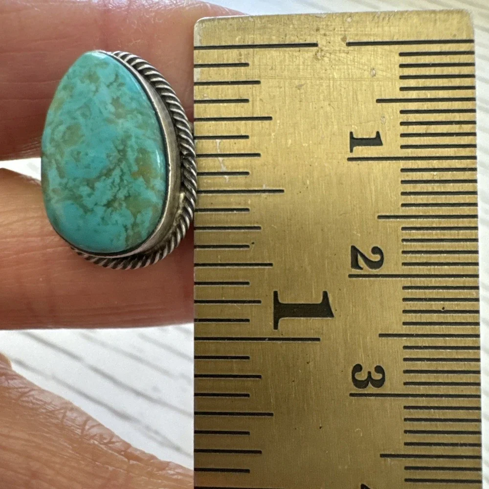 Navajo Turquoise Ring Sz 7.5 Signed Skeets Sterling‎ Native American Handmade
